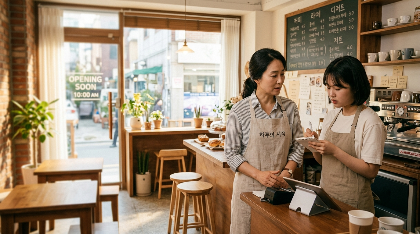 오픈 전 가게를 준비하는 사장님